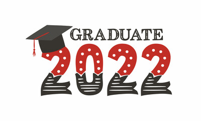 Logo for the 2022 graduate with a bachelor cap. Vector illustration for badge or emblem. Isolated on white background