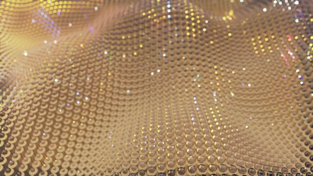 Abstract 3d animation of rows of sparkling glass balls and golden rows. 4k movie.