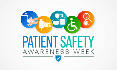 Patient safety awareness week is observed every year in March, to increase awareness about patient safety among health professionals, patients, and families. Vector illustration - obrazy, fototapety, plakaty