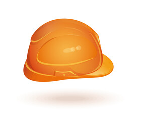 Orange working helmet side view. Hard hat icon. Realistic vector illustration isolated on white