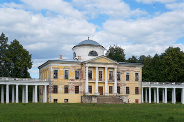 Main house of Znamenskoye-Raek Manor. Popular tourist destination near Torzhok, Tver region of Russia. Built at the end of 18th century by architect Nikolai Lvov