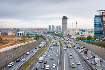 An Istanbul ring road at rush hour