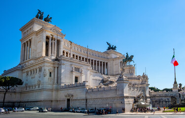Naklejka premium Altare della Patria - Victor Emmanuel II Monument at Piazza Venezia Venice Square and Capitoline Hill in historic Old Town city center of Rome in Italy