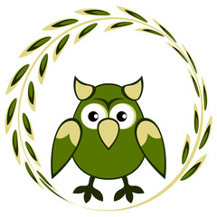 cartoon styled owl, drawing of a child. Design element. Birds - stylization