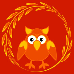 cartoon styled owl, drawing of a child. Design element. Birds - stylization