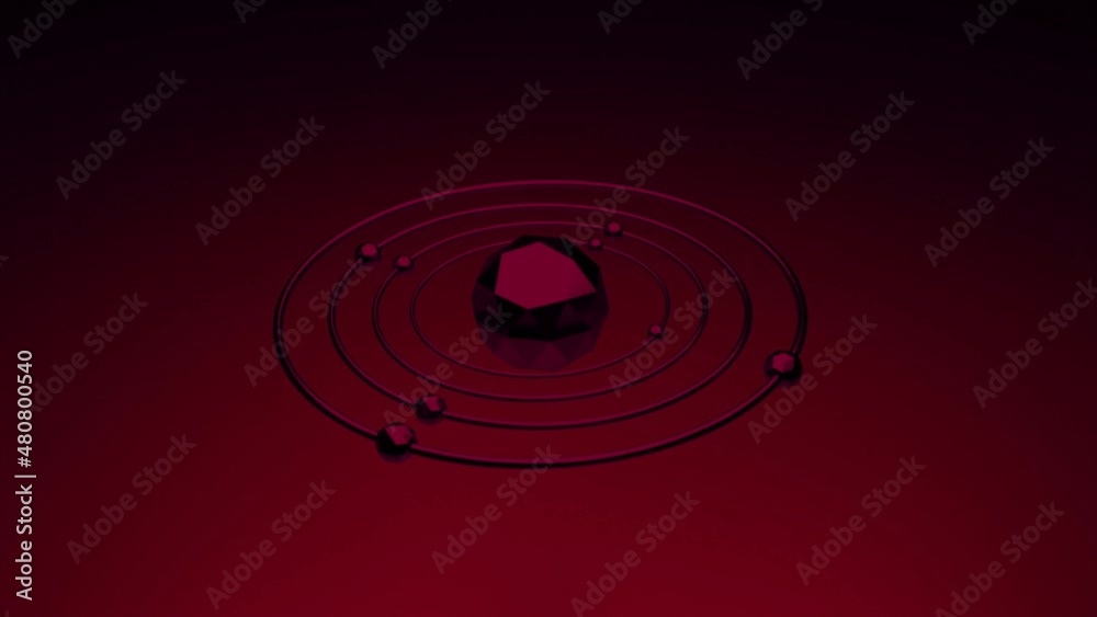 Poster red background.design. a model of the solar system in abstraction on a calm red background.