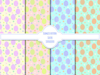 A set of seamless egg patterns with a pattern, Easter, vector graphics 1000x1000 pixels.