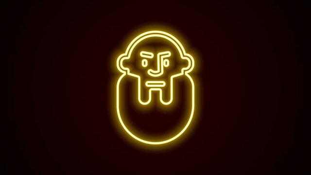 Glowing neon line Viking head icon isolated on black background. 4K Video motion graphic animation