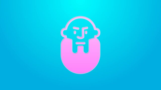 Pink line Viking head icon isolated on blue background. 4K Video motion graphic animation