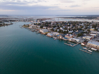 Fototapeta na wymiar Drone View of Waterfront in Beaufort, North Carolina