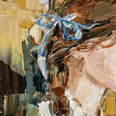 Beautiful girl plays the piano. Created in detail and color, oil painting on canvas.