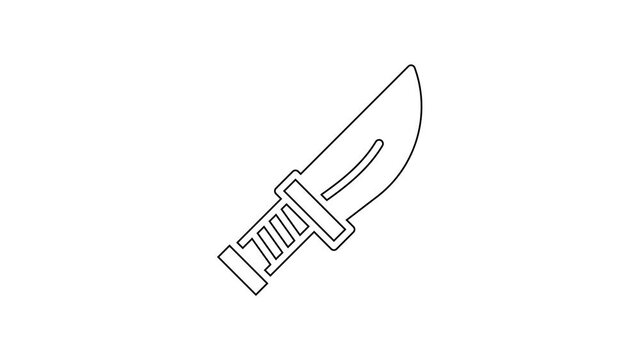 Black line Dagger icon isolated on white background. Knife icon. Sword with sharp blade. 4K Video motion graphic animation