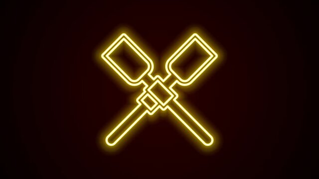 Glowing neon line Oars or paddles boat icon isolated on black background. 4K Video motion graphic animation