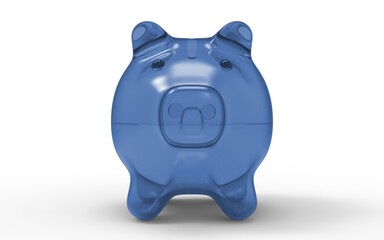 Blue Piggy bank to save money economy finance and savings concept 3D illustration