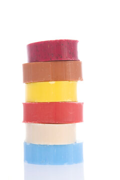 Colorful stacked soap bars