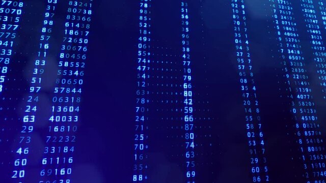 3d loop background, concept of digital data processing, calculation and visualization of computation. Counters of numbers in rows of lines on plane. Blue digital information bg with numbers. Sci-fi bg
