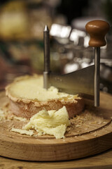 tete de moine close up view of delicious types of cheese