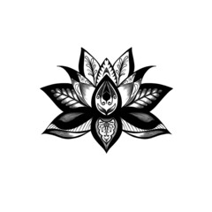 Mehndi lotus flower pattern for henna painting and tattoo. Decoration in ethnic oriental, Indian style.