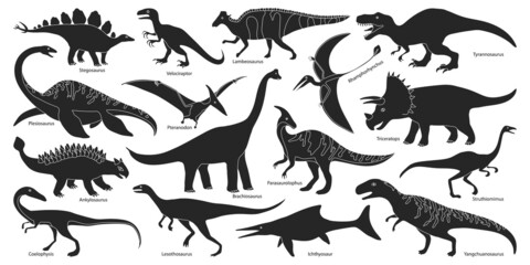 Fototapeta Dinosaur isolated black set icon. Vector black set icon dino animal. Vector illustration dinosaur on white background. obraz