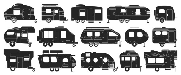 Fototapeta Truck trailer isolated black set icon. Vector illustration campsite van on white background.Black set icon truck trailer . obraz