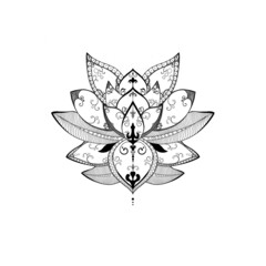 Mehndi lotus flower pattern for henna painting and tattoo. Decoration in ethnic oriental, Indian style.
