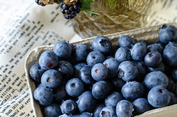 blueberries on a table