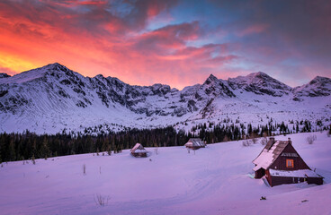 Beautiful panorama of mountains during winter