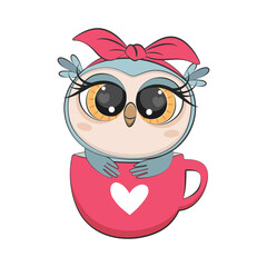 Cute cartoon owl. Funny birds. Vector illustration.