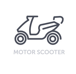Fototapeta premium Vehicles types concept. Minimalistic icon with motor scooter. Linear design element for social networks. Fast transport for couriers. Cartoon flat vector illustration isolated on white background
