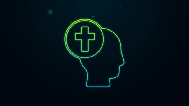 Glowing neon line Priest icon isolated on black background. 4K Video motion graphic animation
