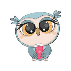 Cute cartoon owl. Funny birds. Vector illustration.