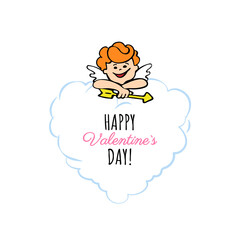 Amur or Cupid for love cloud heart and text happy valentines day for stickers