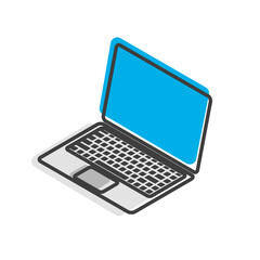 Isometric laptop linear icon. Empty or blank screen. Computer icon isolated. Equipment for office. Vector illustration. 