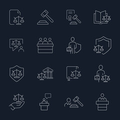 Court icons set . Court  pack symbol vector elements for infographic web