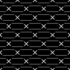 Lines, crosses seamless pattern. Stripes, symbols print. Ethnic illustration. Linear background. Abstract ornament. Line, cross shapes backdrop. Strokes, signs wallpaper. Textile print, vector work.