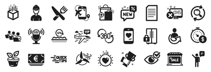 Set of Business icons, such as Winner cup, Augmented reality, Refrigerator icons. Uv protection, Share, Love signs. Search, Reject access, Market sale. Seo shopping, Agent, Last minute. Vector