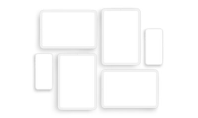 Clay Phones and Tablets Screens for Mobile App Design, Isolated on White Background. Vector Illustration