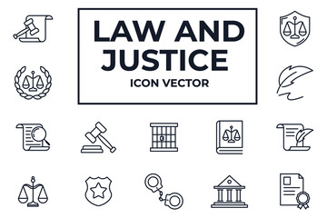 Fototapeta na wymiar Set of law and justice icon. Court Lawyer pack symbol template for graphic and web design collection logo vector illustration