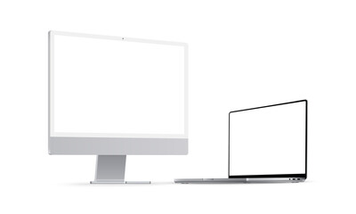 Computer Monitor and Laptop Mockups With Perspective Side View. Showcase Your Website Design Project in Modern Style. Vector illustration