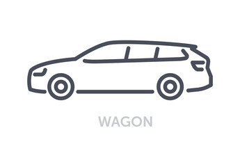 Vehicles types concept. Minimalistic icon with wagon. Big car with spacious interior. Comfortable automobile for family and traveling. Cartoon flat vector illustration isolated on white background