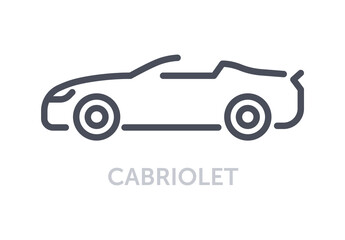 Vehicles types concept. Minimalistic icon with cabriolet. Stylish sports car without roof. Luxury automobile for driving on city road. Cartoon flat vector illustration isolated on white background