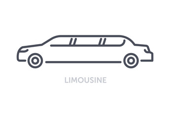 Vehicles types concept. Minimalistic Limousine icon . Long car for large group of people. Ceremonial automobile for events and holidays. Cartoon flat vector illustration isolated on white background