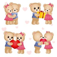 Set of lovers teddy bears. Vector illustration 