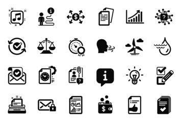 Vector Set of Education icons related to Breathing exercise, Hydroelectricity and Approved document icons. Graph chart, Best result and Confirmed mail signs. Documents, Dollar exchange. Vector
