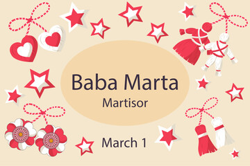 Background and banner about Baba Marta holiday, Bulgarian holiday - obrazy, fototapety, plakaty