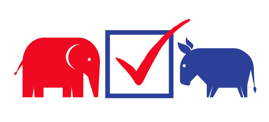 Donkey and elephant. Vector vintage banner for 2024 presidential election in USA.