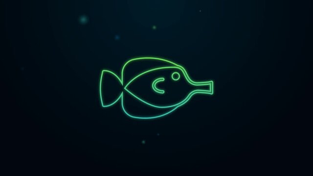 Glowing neon line Butterfly fish icon isolated on black background. 4K Video motion graphic animation