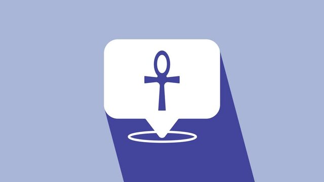 White Cross ankh icon isolated on purple background. Egyptian word for life or symbol of immortality. 4K Video motion graphic animation