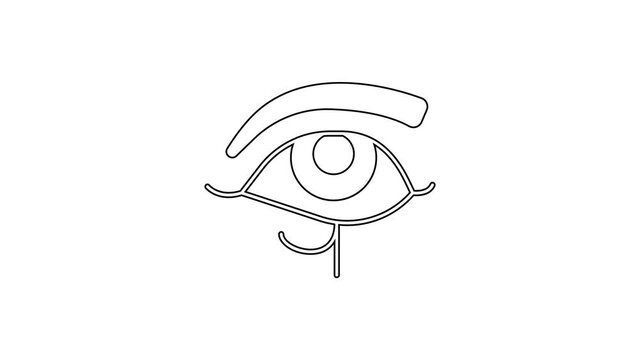 Black line Eye of Horus icon isolated on white background. Ancient Egyptian goddess Wedjet symbol of protection, royal power and good health. 4K Video motion graphic animation