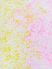 Fototapeta premium Splash pink paint on yellow paper background.